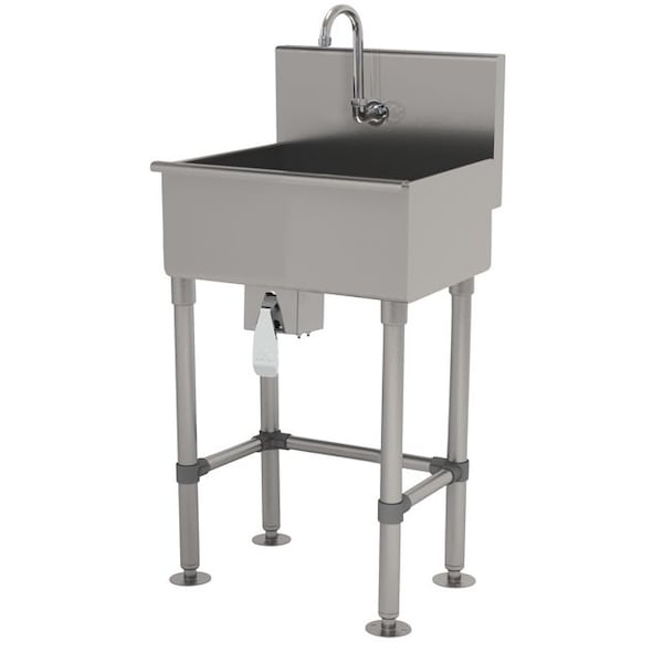 18x17.5 16 Ga. 304 SS Floor Mt Square Corner Svc Sink - Knee Operated
